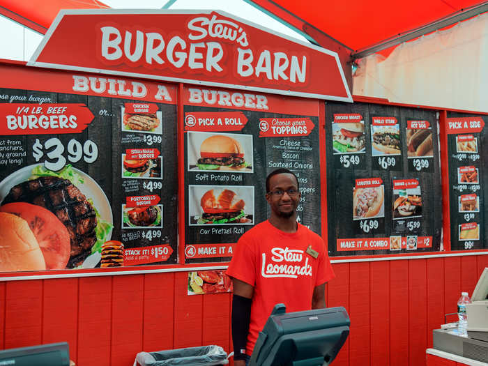 Outside, there’s a separate farmer’s market-style produce area, as well as the Burger Barn, where burgers are grilled fresh.