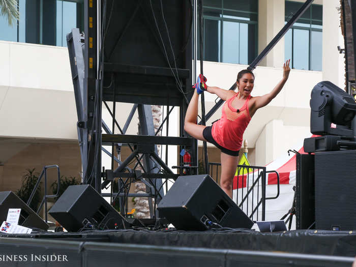 YouTuber Casey Ho, whose "blogilates" channel has more than two million subscribers, led the class with her usual spunk.