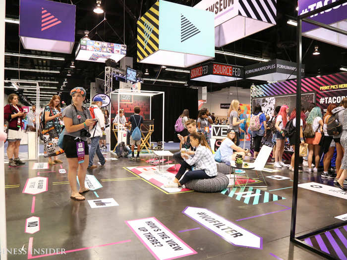 Truly, Taco Bell had the coolest booth at VidCon. Its exhibit resembled a board game, with stations that prompted you to take pictures with props made famous by YouTubers.