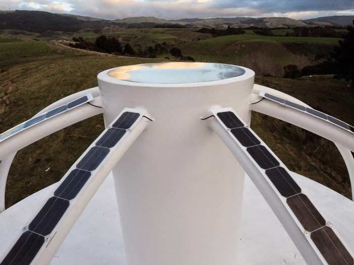 The Skysphere runs purely on solar power, and panels were installed discreetly at the top of the tower. "As the solar power system is designed to supply power for two days out of a week, the tower is designed as my weekend getaway," Williams said.