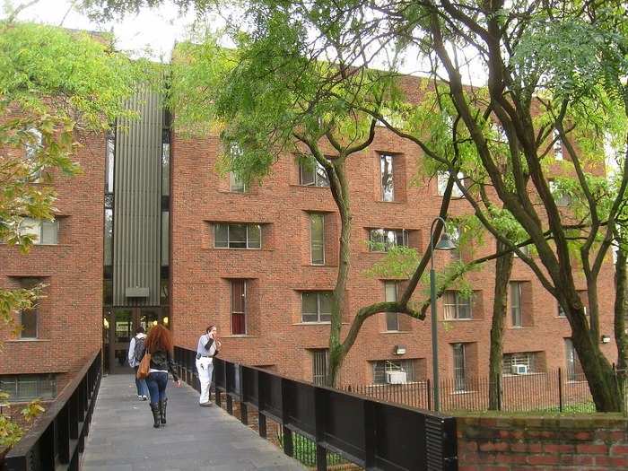 Hill College House is one of the largest dorms at the University of Pennsylvania, housing first-year students in what The Times calls "a brick fortress surrounded by a moat."