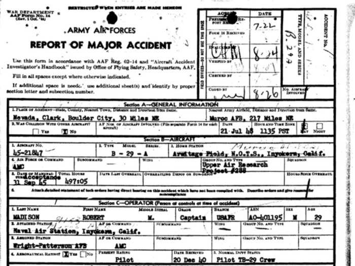 According to the accident report, the plane had climbed to 30,000 feet before descending to perform a "minimum altitude test." It then struck the water, ripping off three of its four engines.