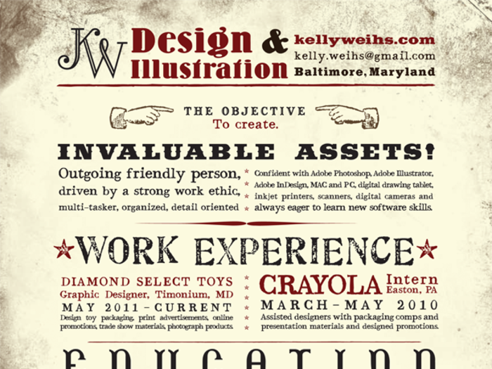 Kelly Weihs created a résumé made to look like a Wild West wanted poster.