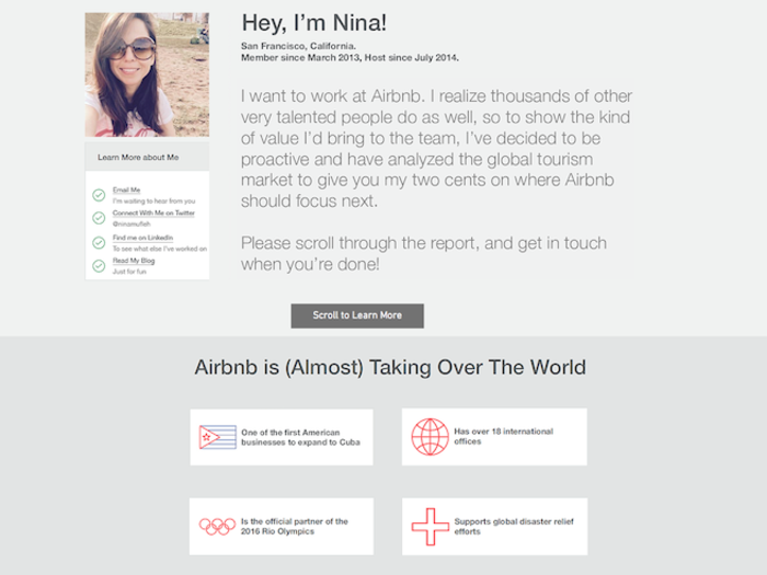 Nina Muflah modeled her résumé on an Airbnb host profile — caught the attention of tech companies around the world.