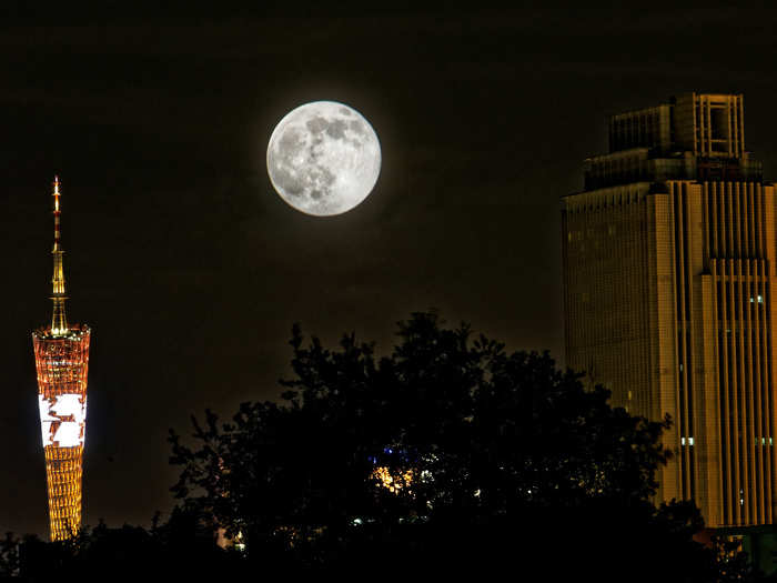 The Blue Moon over Guangzhou, China.