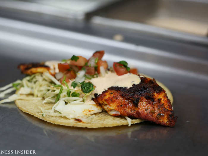 Presented on a warm, stone-ground corn tortilla and topped with creamy chipotle sauce, salsa fresca, and cilantro jalapeño slaw, the taco tasted as flavorful as it was hearty. The slaw packed the heat, while the buttery sauce tamed it.