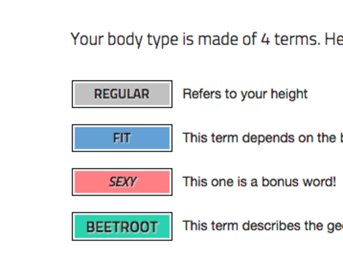 It rated me on four categories. I am shaped like a beetroot.