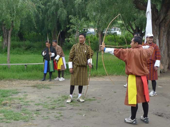 Archery competitions are common among locals in Bhutan. Garfors says the shooters shoot at targets over 100 meters away.