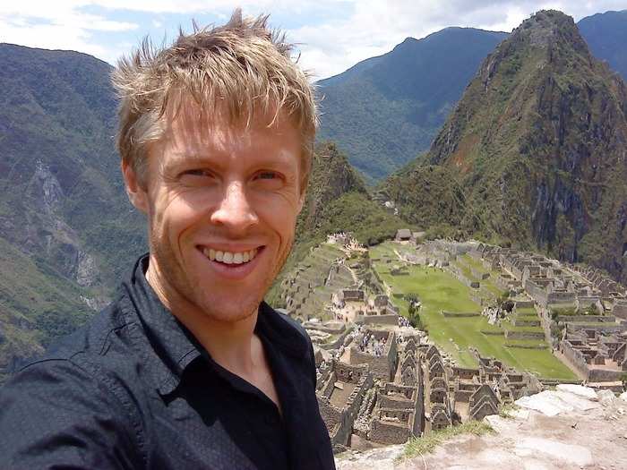 While in Peru, Garfors visited the ruins of Machu Picchu.