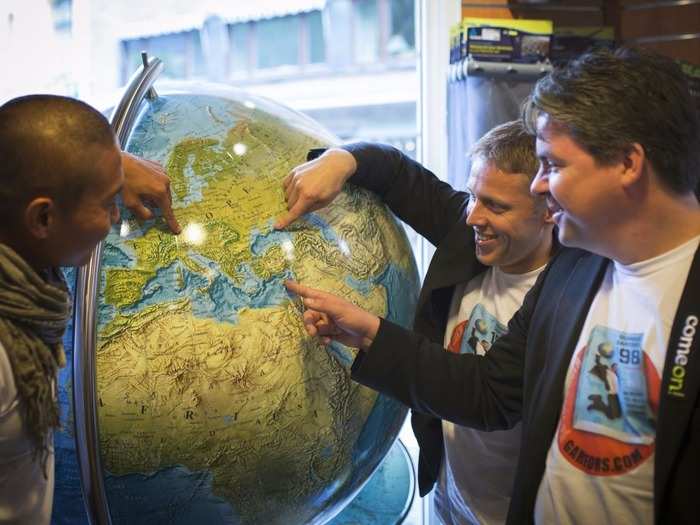 Garfors broke another world record when he visited all 19 counties in Norway in under 24 hours. Here he poses with his travel companions.