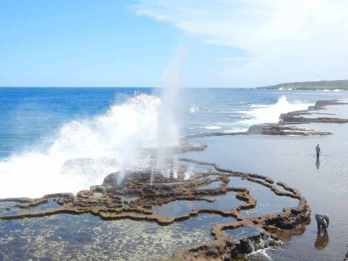 Garfors was lucky enough to be able to see the famous blowholes in Tonga. He says that the waves push water through small tunnels, which then creates geyser effects on land.