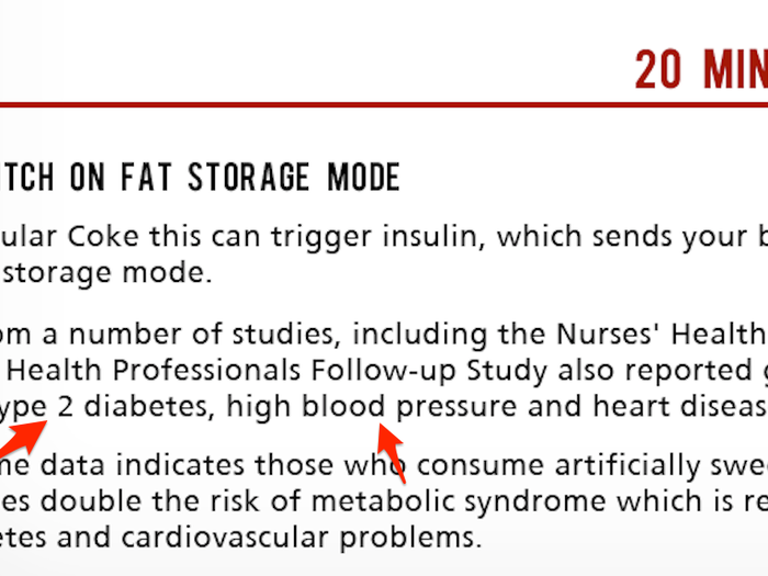 THE CLAIM: Drinking diet soda increases risk for type 2 diabetes, high blood pressure, and heart disease.