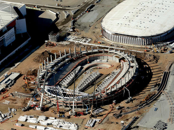 The velodrome is the furthest behind at only 61% completed.