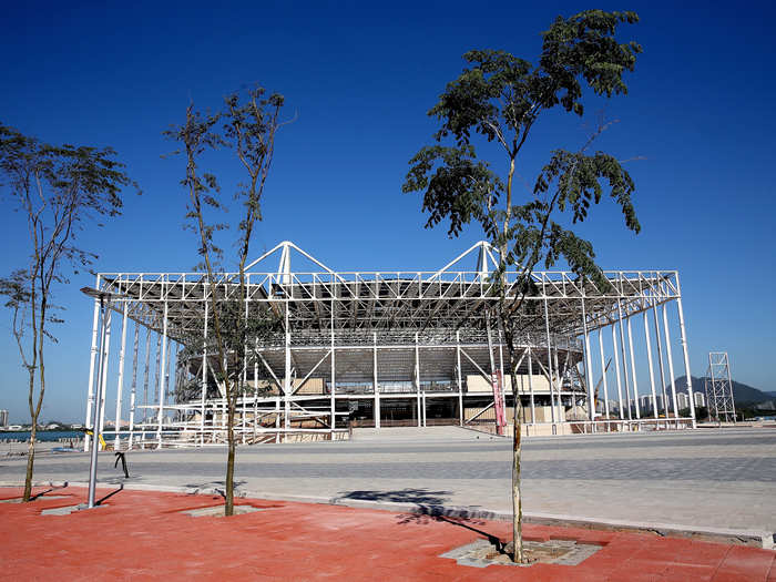 The Aquatics center, 81% complete is also temporary.