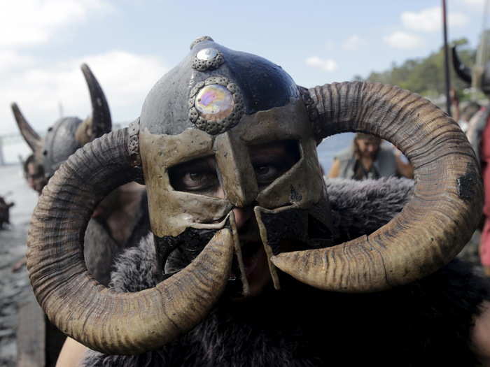 Though horned helmets may not be historically accurate, Viking attire is required to participate in the festival.