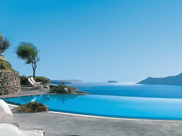 The Perivolas Hotel in Santorini, Greece, captures the tranquility of island life. The rooftop infinity pool