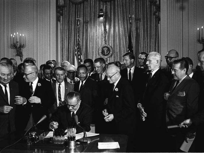 The Civil Rights Act was signed into law by President Johnson on July 2, 1964.