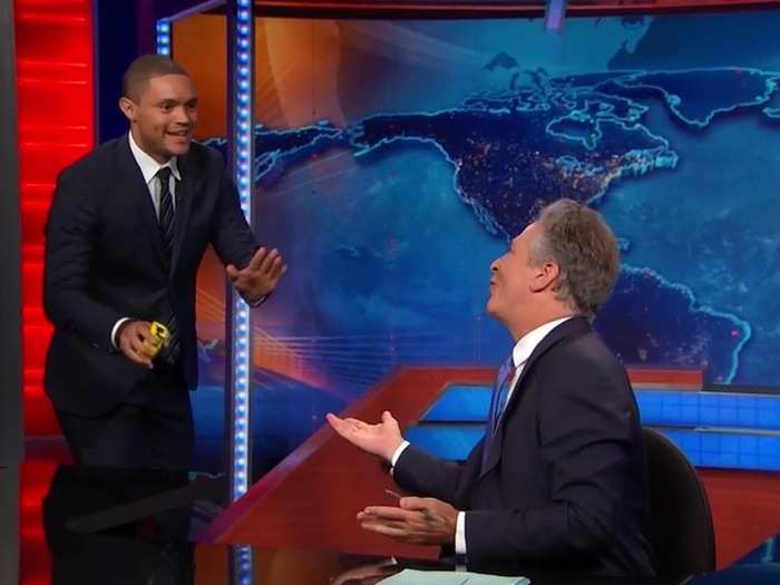 The next host of "The Daily Show," Trevor Noah, stopped by to take some measurements of the place.