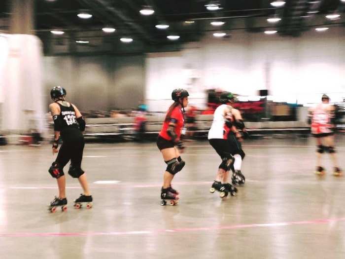 Before each game you get to warm up by skating around to warm up the muscles. Here I am below before a game.