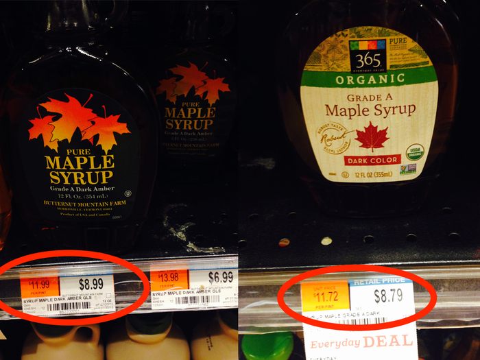 I compared the price of organic and regular items at Whole Foods - here