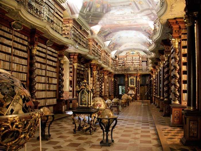 The Clementinum National Library in Prague, Czech Republic, was founded in 1781 and has the largest collection of books in the country. It also houses personal items of historical figures such as Mozart and Tycho de Brahe.