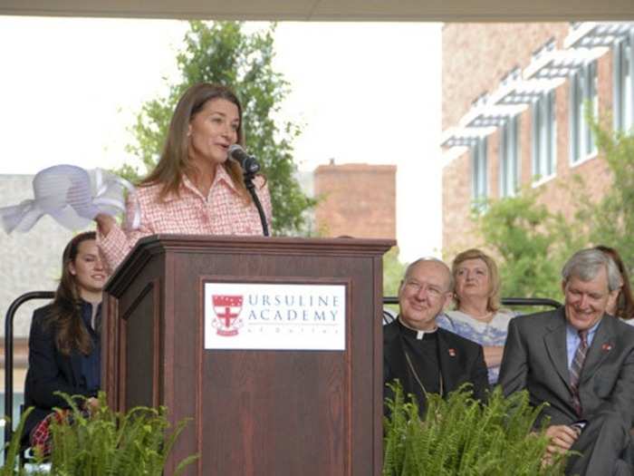 Melinda was valedictorian and head of the drill team at her high school, Ursuline Academy of Dallas. In 2007, the Gates Foundation donated a total of $7 million to Ursuline for the construction of The French Family Science, Math, and Technology Center, a 70,000 sq. ft. LEED Gold certified laboratory and classroom building.