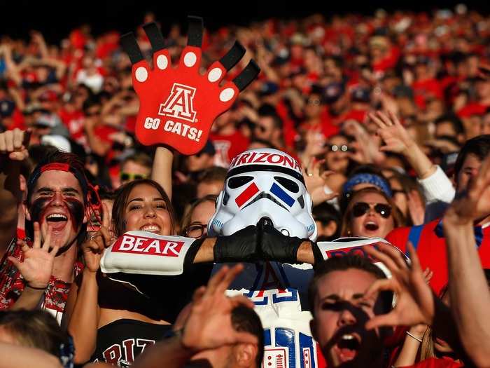 11. University of Arizona — Wildcats love tailgating and attending football and basketball games to the tune of "Bear Down, Arizona," U of A