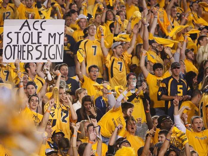 8. West Virginia University — Mountaineers love WVU for its balance of academics and athletics. One student describes it: "[It