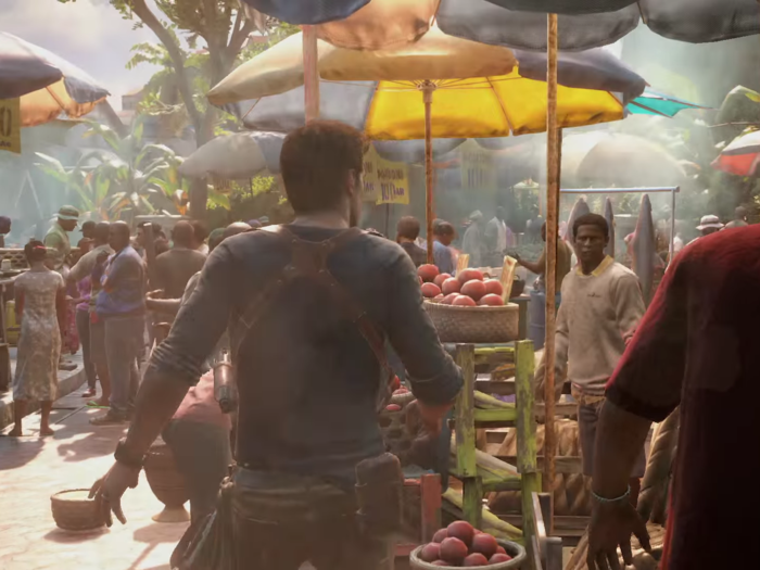 Navigating a dense jungle is one thing, but weaving through this crowded marketplace shows how Naughty Dog can stuff a ton of characters into one frame to make the setting feel more realistic and alive.