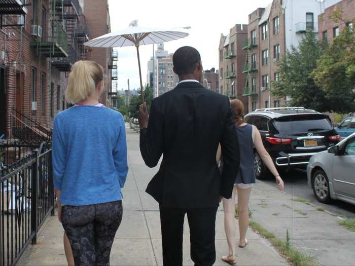 Then, we went for a delightful walk around my neighborhood. As "Alejandro" held his parasol over me and my friends, we definitely got some questionable looks from my neighbors.