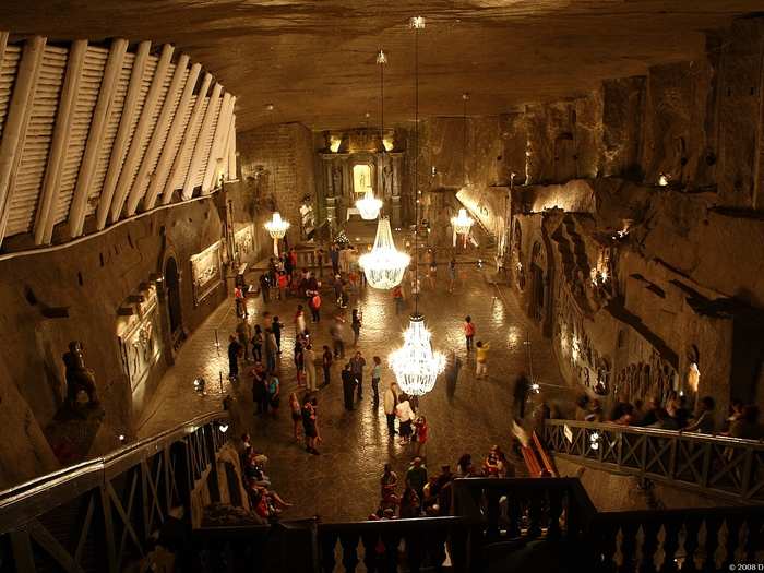 In Poland, you have to take 800 steps down a shaft to reach this art gallery, health resort, and massive halls that host weddings and conferences — all rolled into one. This 13-century marvel was once a salt mine.