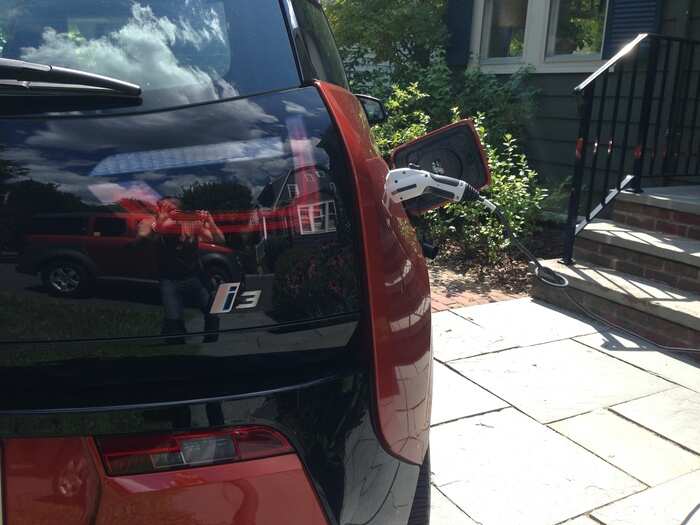 First order of business was to top off the charge. I had to pull it up in front of the my house due to some awkward issues with my garage. The charge cable plugs into a wall outlet and rejuices the battery VERY SLOWLY.