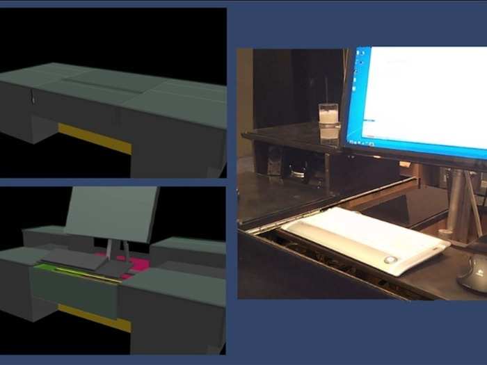 Findley also built a custom coffee table — complete with linear actuators, motors, keyboard, and a 30" monitor — that he used for work. It took him two months to design the structure in 3D.