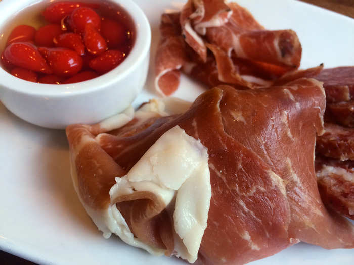 The salumi plate comes with sliced salami and perfectly thin slices of prosciutto. The portions aren