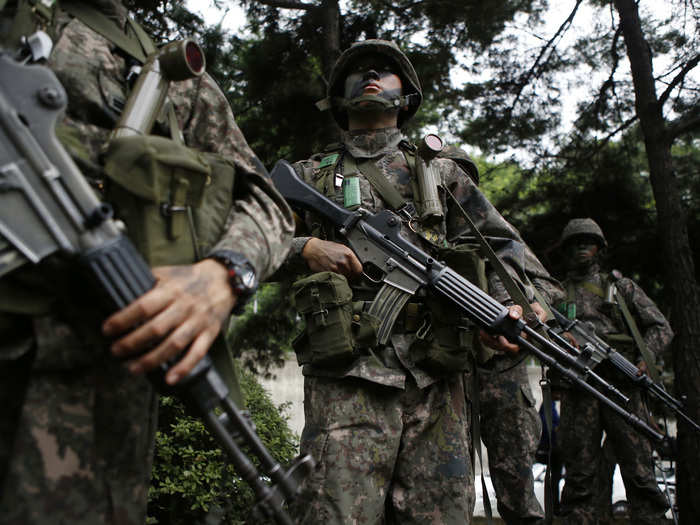 South Korean and US troops also conduct mock warfare drills.