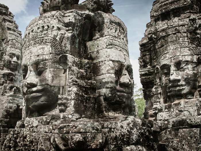 Each temple has intricate designs of various gods, but also of daily life. The Bayon temple, for example, has detailed bas-reliefs featuring images of families making dinner, men drinking together, and women going into labor. It has 37 towers and is decorated with 216 faces.