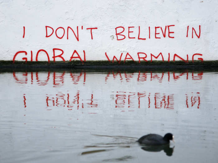 Here, Banksy tackles the prickly subject of global warming in a piece on the side of the Regent