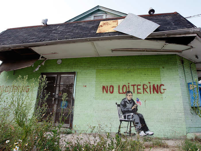 Banksy visited New Orleans in 2008 for the third anniversary of Hurricane Katrina and left this piece behind.