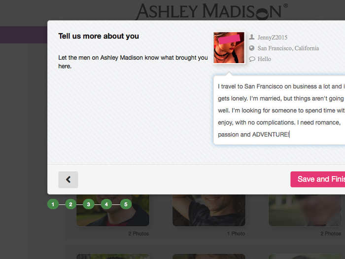 I then had an option of explaining why I joined Ashley Madison ...