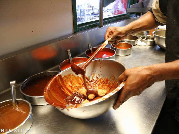 Time for the saucing. Wingstop offers 11 unique flavors, including Mango Habanero, Hickory Smoked BBQ, Cajun, and Original Hot, which tastes like a traditional buffalo-style.