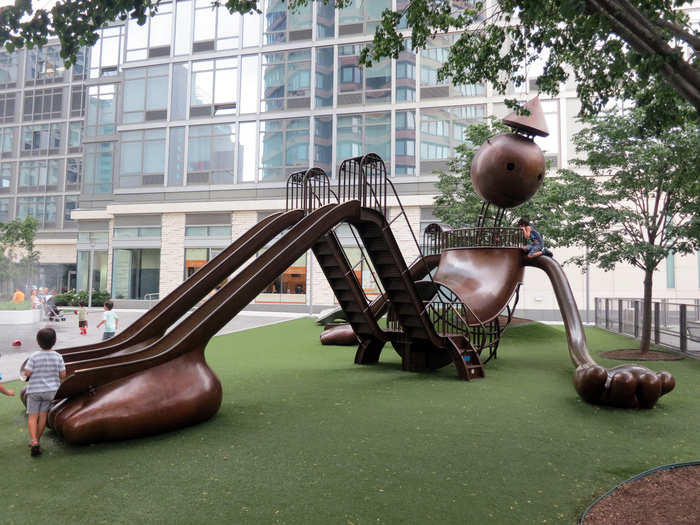 Brooklyn-based artist Tom Otterness created the Silver Towers Playground in New York City. The playground features 27 of the artist