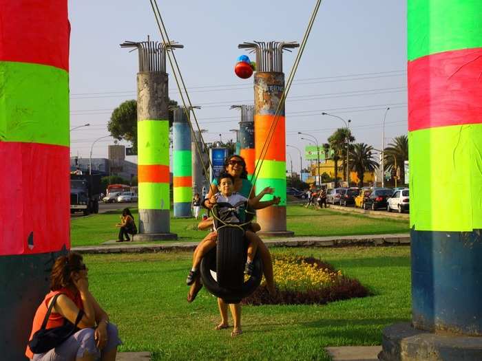 Located in Lima, Peru, and known as the "Ghost Train Park," this colorful obstacle course was created by the architecture collective Basurama, which used the city