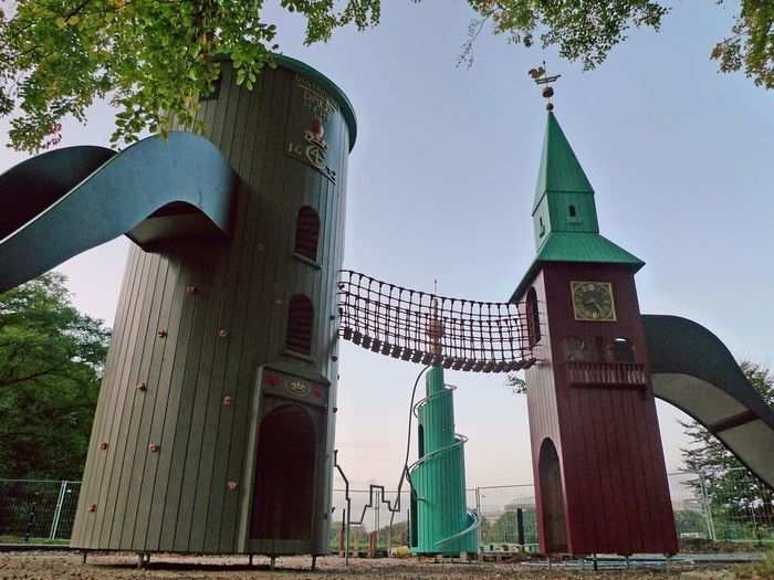 MONSTRUM was originally founded by two set design builders, which explains the theatrical element of their playgrounds. Their Tower playground is modeled after some of the most popular towers in Copenhagen, Denmark, and even includes a star observatory.