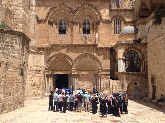 Jerusalem is also home to holy sites for Christians like the Via Dolorosa, the path Jesus took before the Crucifixion. It wanders through the walled city and ends, here, at the Church of the Holy Sepulchre.