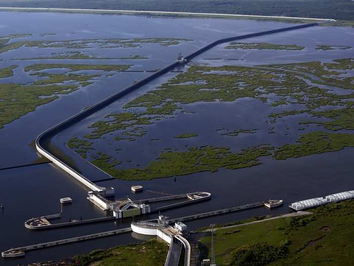 Nicknamed "The Great Wall of Louisiana," this 1.8-mile-long concrete wall near downtown New Orleans is one segment of the 133-mile system of levees and floodwalls that have been built since Katrina.