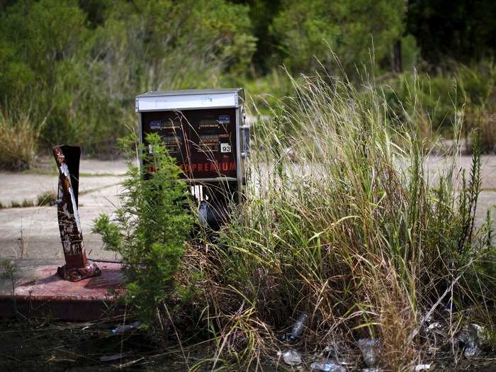 Even as the city bounces back, with tourism and the music scene flourishing, some parts seem to have cut their losses and abstained from repairing damage from the storm, such as this abandoned gas pump in Port Sulpher, an area about 50 miles south of the Lower Ninth Ward.