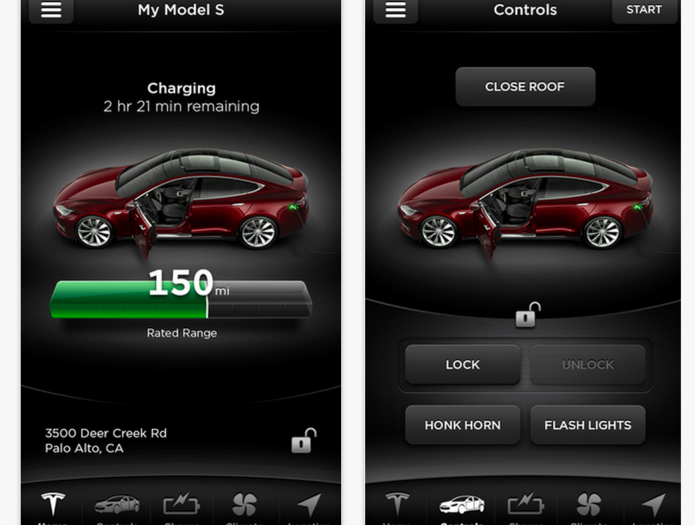 The Tesla Model S mobile app enables you to do things check your car