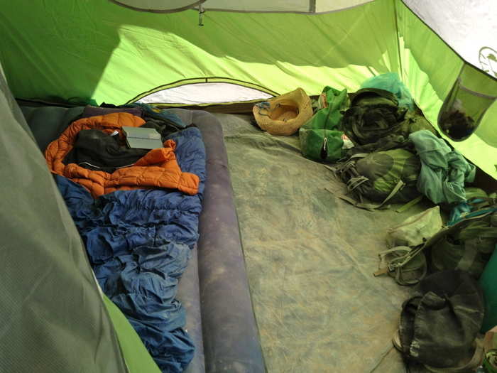 I stayed in a small RV, but this is what the inside of many tents looked like.