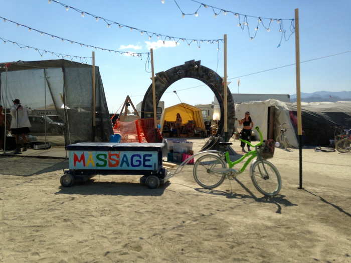 This bicyclist carried around a massage table for strangers.