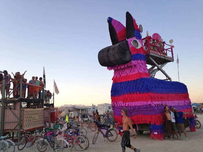 Art cars are a huge thing at the festival and people spend all year putting them together, like this pinata-themed vehicle.